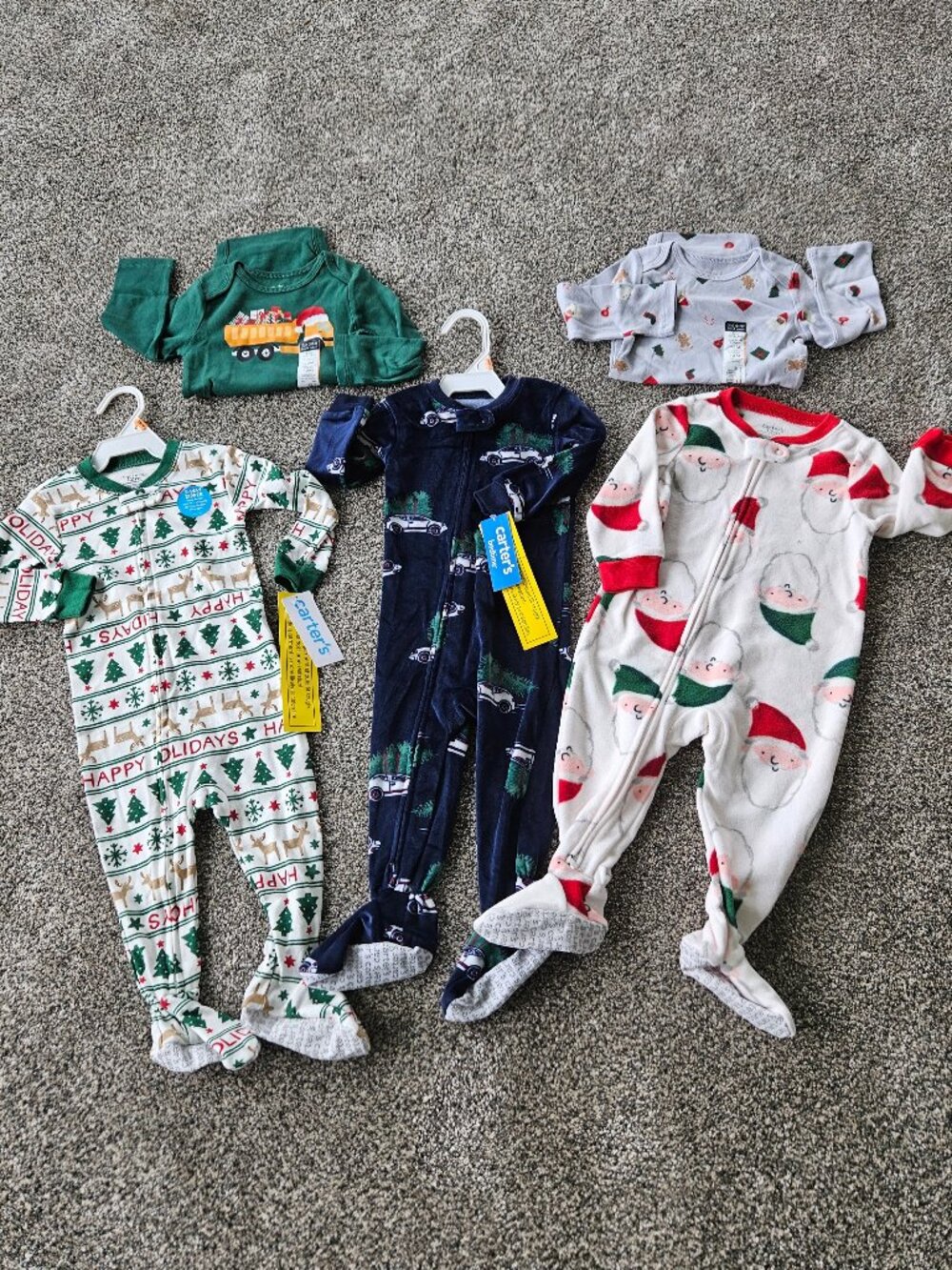 Baby Boys 12 mos Bundle of One Peice PJ's and Two Onesies Holiday Themed NWT